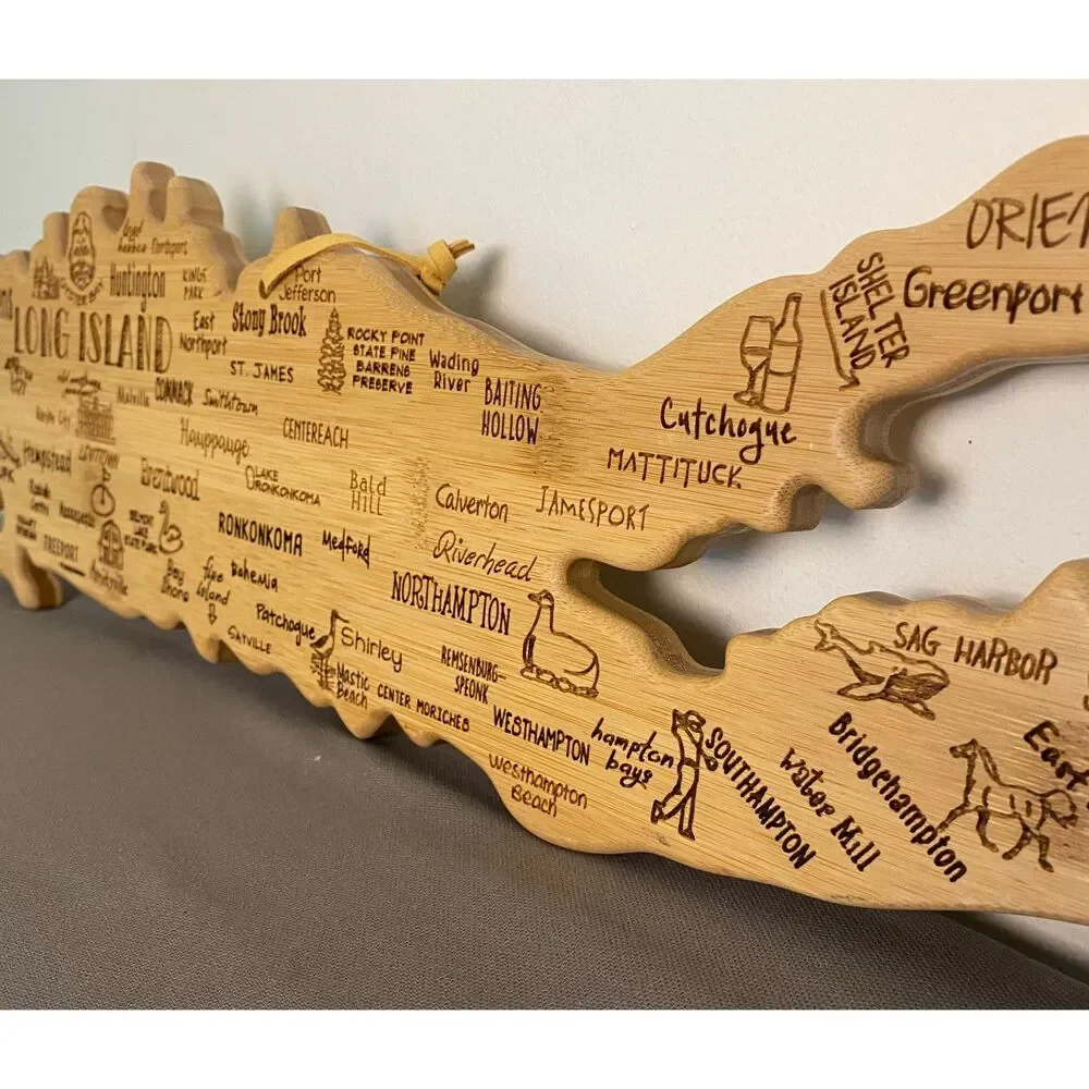 Totally Bamboo Destination Long Island Shaped Cutting Board Engraved Towns Wood